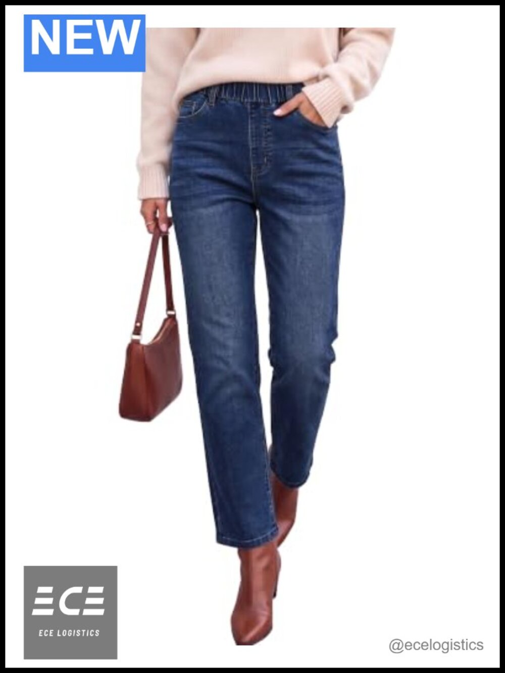 Pull On High Waisted Cropped Straight Leg Stretchy Denim Ankle Jeans